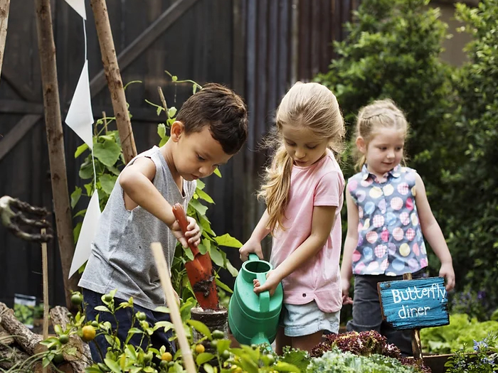 Students gardening and cultivating plants